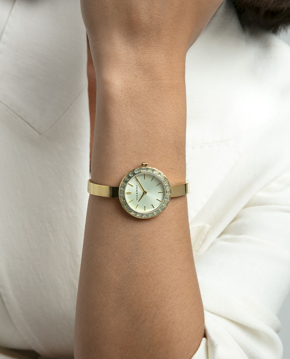 Relógio Analógico com Caixa e Bracelete de Aço Ip Dourado Dourado-3