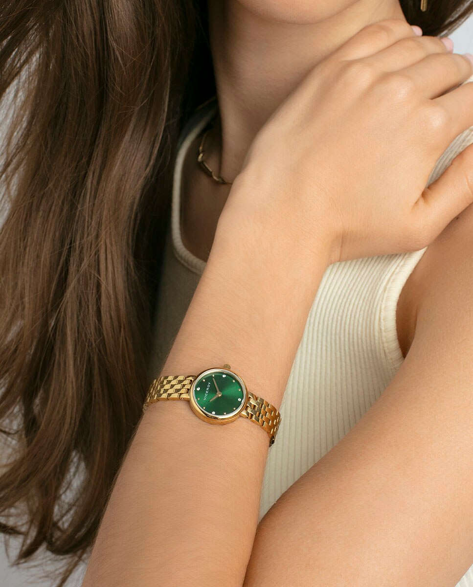 Relógio Analógico com Caixa e Bracelete de Aço Ip Dourado Dourado-3