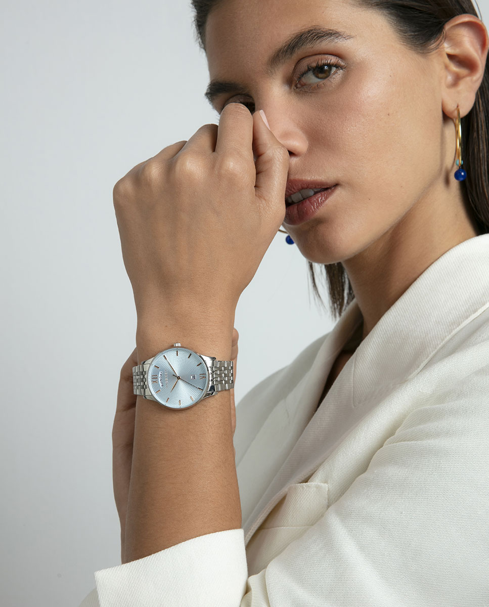 Relógio Analógico Dress com Caixa e Bracelete de Aço Prata-4