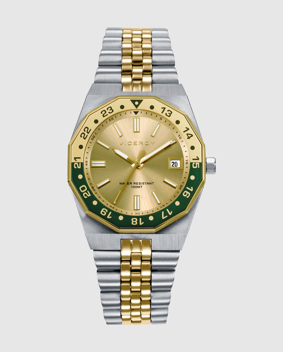 Relógio Analógico Heat com Caixa de Aço e Bracelete Bicolor de Aço e Ip Dourado Multicolor-1