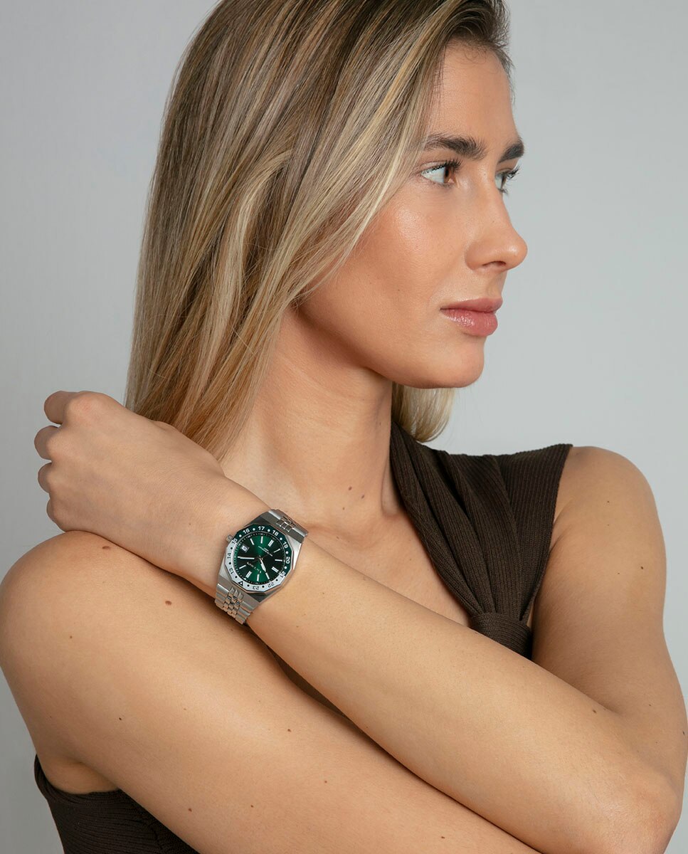 Relógio Analógico Heat com Caixa e Bracelete de Aço Verde-4