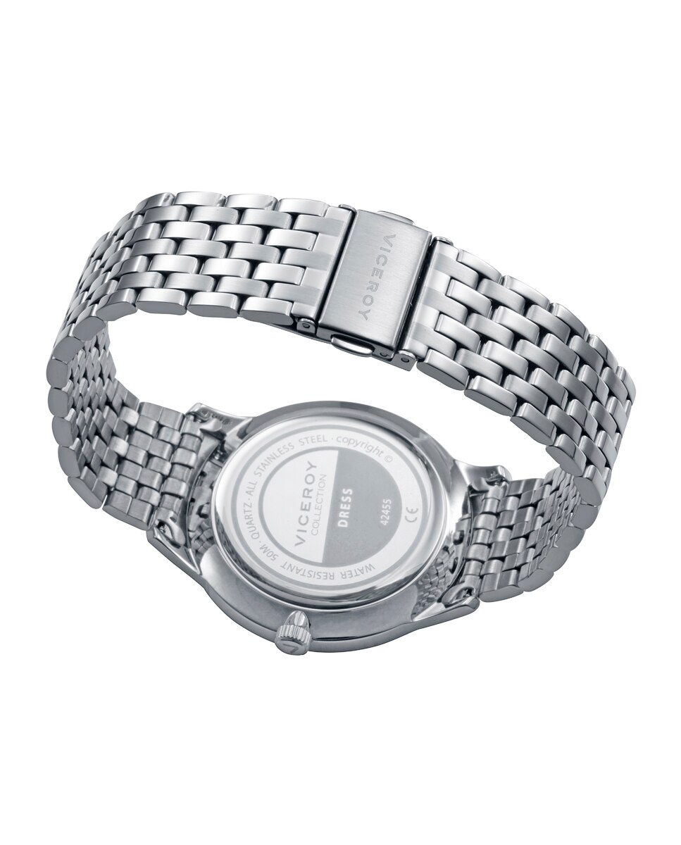 Relógio Analógico com Caixa e Bracelete de Aço Azul-2