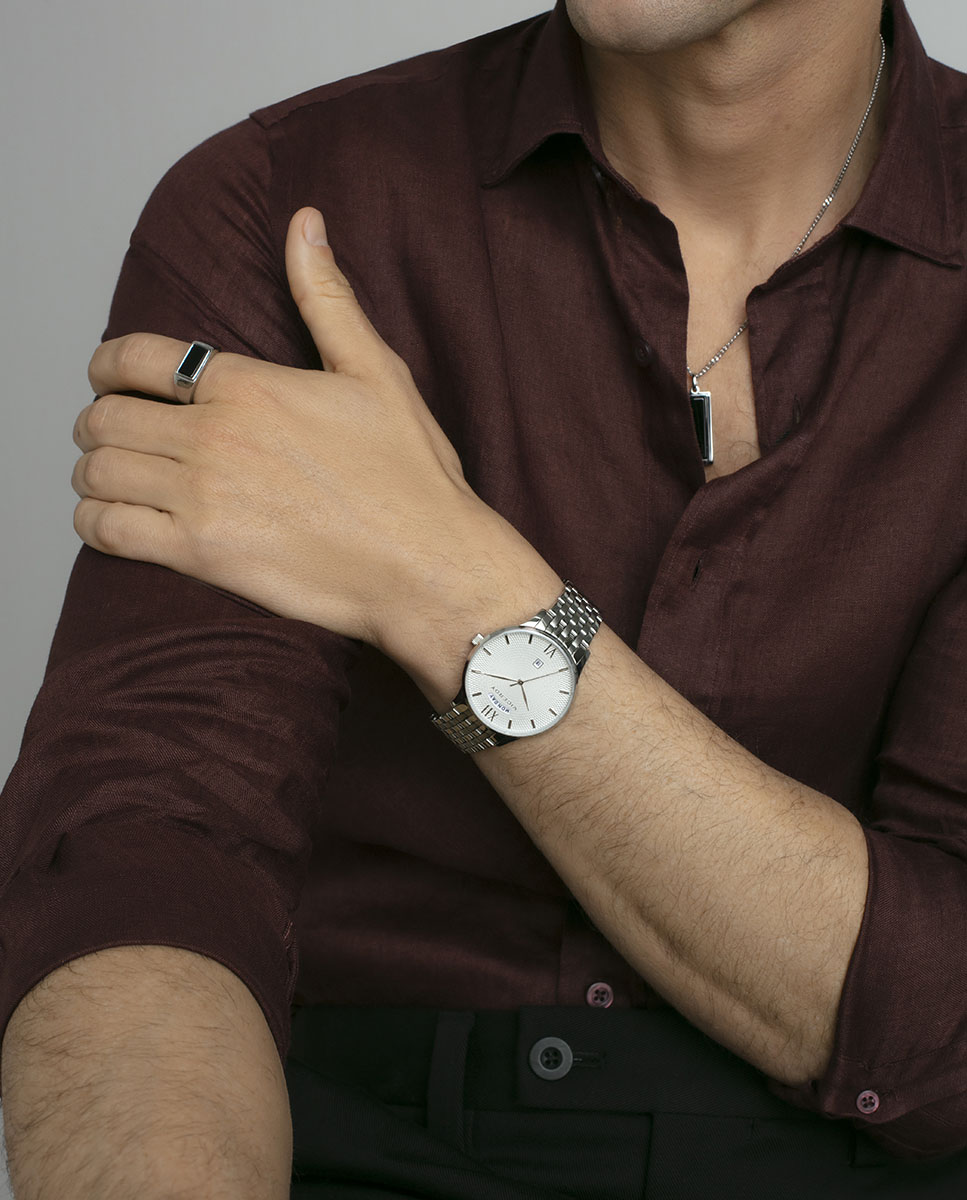 Relógio Analógico com Caixa e Bracelete de Aço Prata mate-3