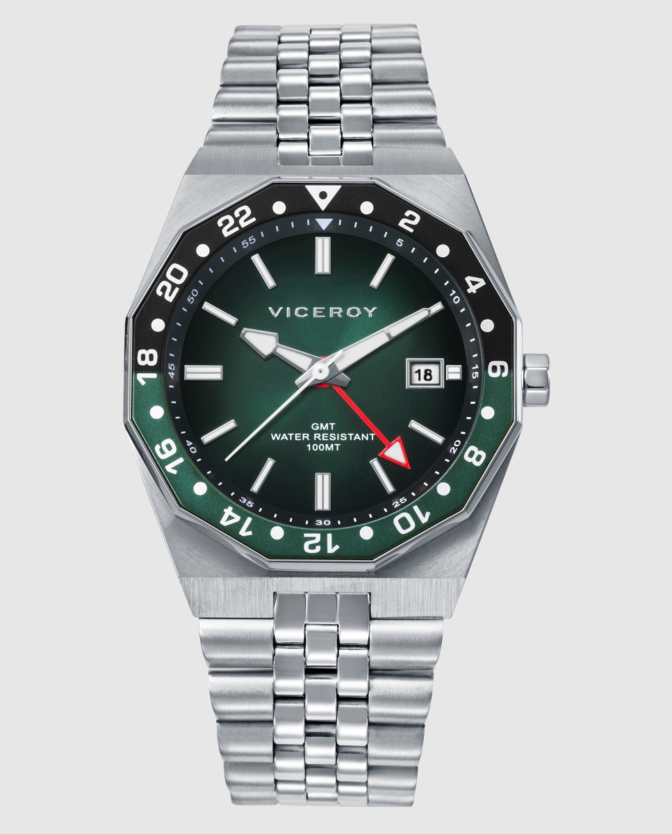 Relógio Analógico Heat com Caixa e Bracelete de Aço Preto / Verde-1