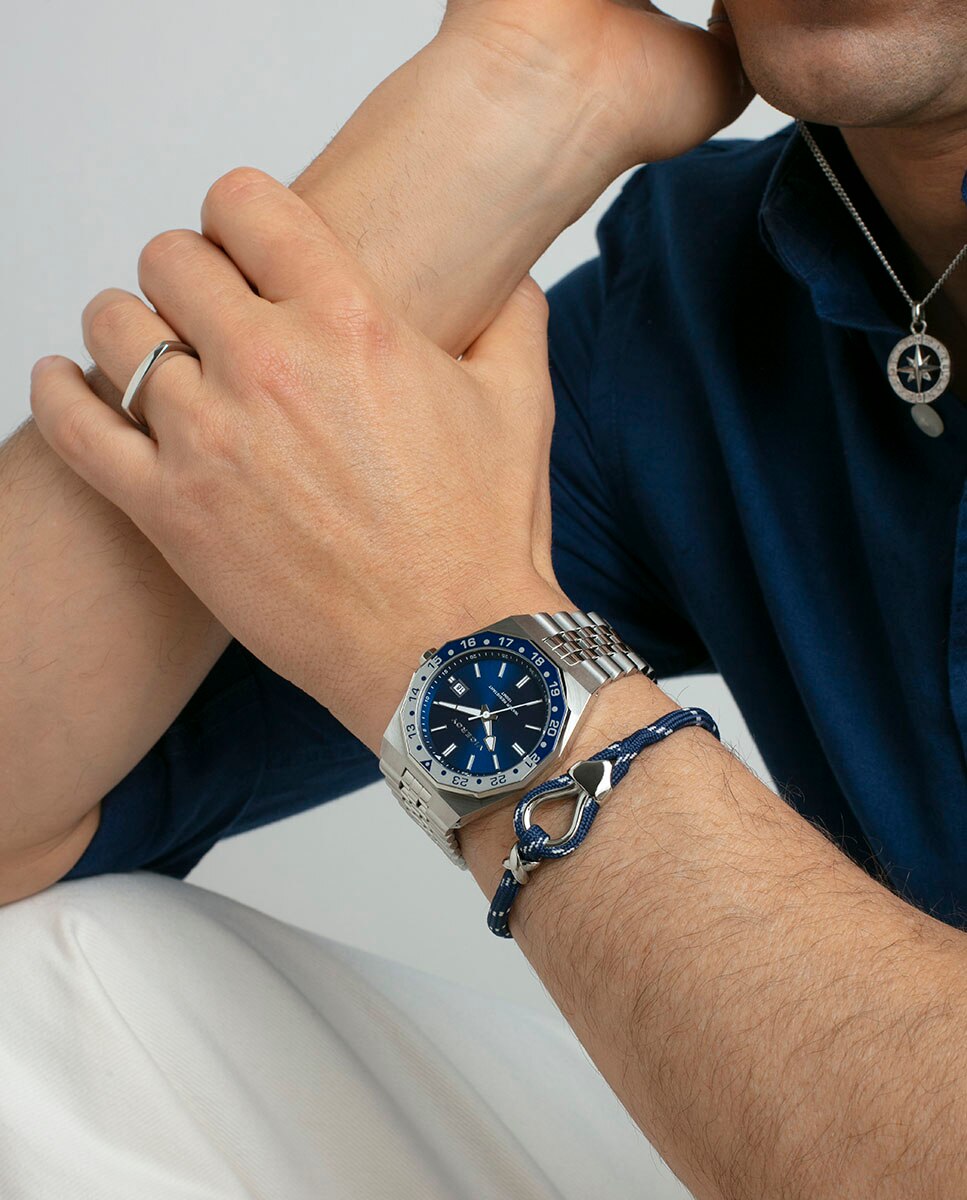 Relógio Analógico Heat com Caixa e Bracelete de Aço Azul-3