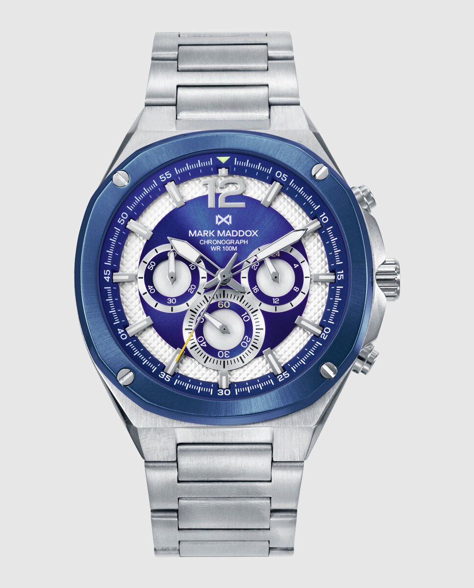 Relógio Analógico com Caixa Bitono de Aço e Ip Azul e Bracelete de Aço Azul / Branco-1