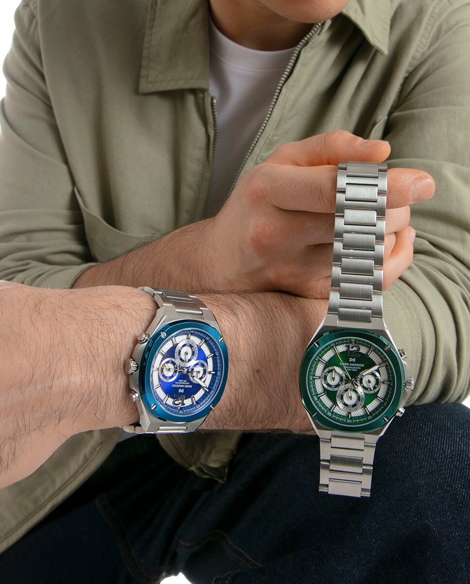 Relógio Analógico com Caixa Bitono de Aço e Ip Azul e Bracelete de Aço Azul / Branco-4