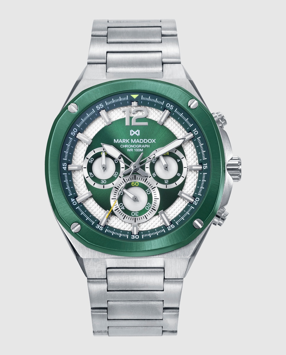 Relógio Analógico com Caixa Bitono de Aço e Ip Verde e Bracelete de Aço Verde-1