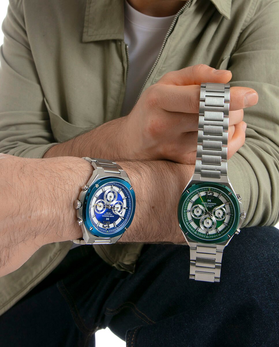 Relógio Analógico com Caixa Bitono de Aço e Ip Verde e Bracelete de Aço Verde-4