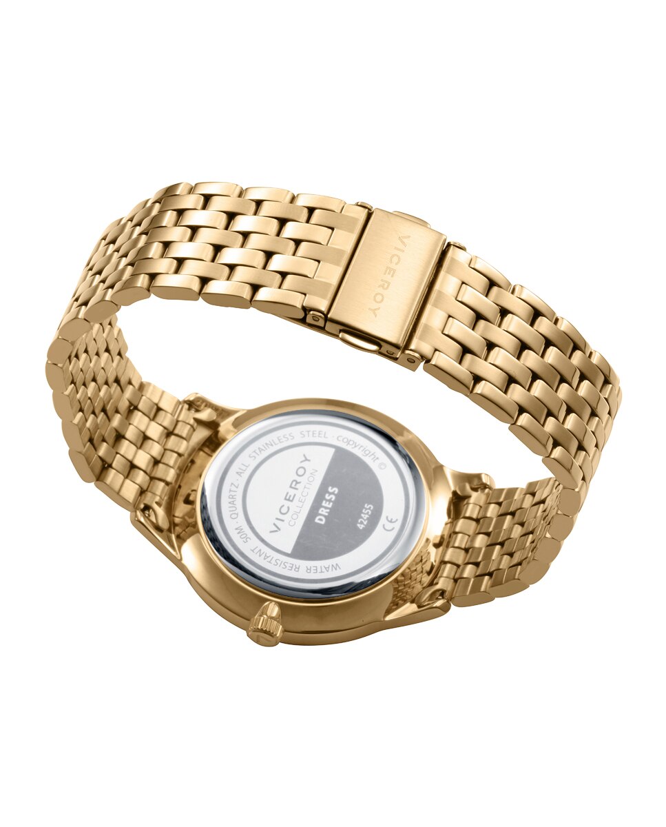 Relógio Analógico com Caixa e Bracelete de Aço Ip Dourado Dourado-2