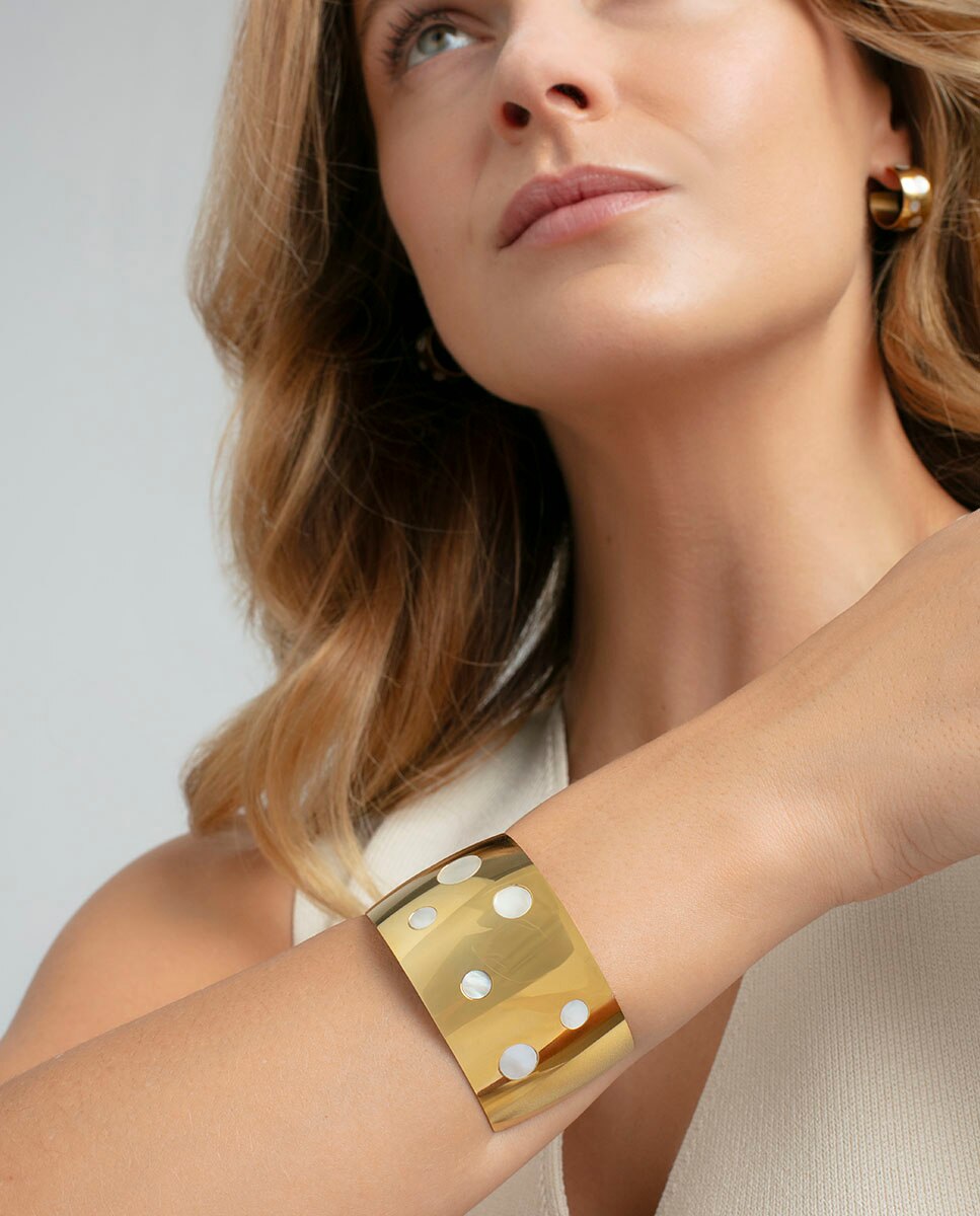 Pulseira de Aço Ip Dourado Rígida Dourado-2