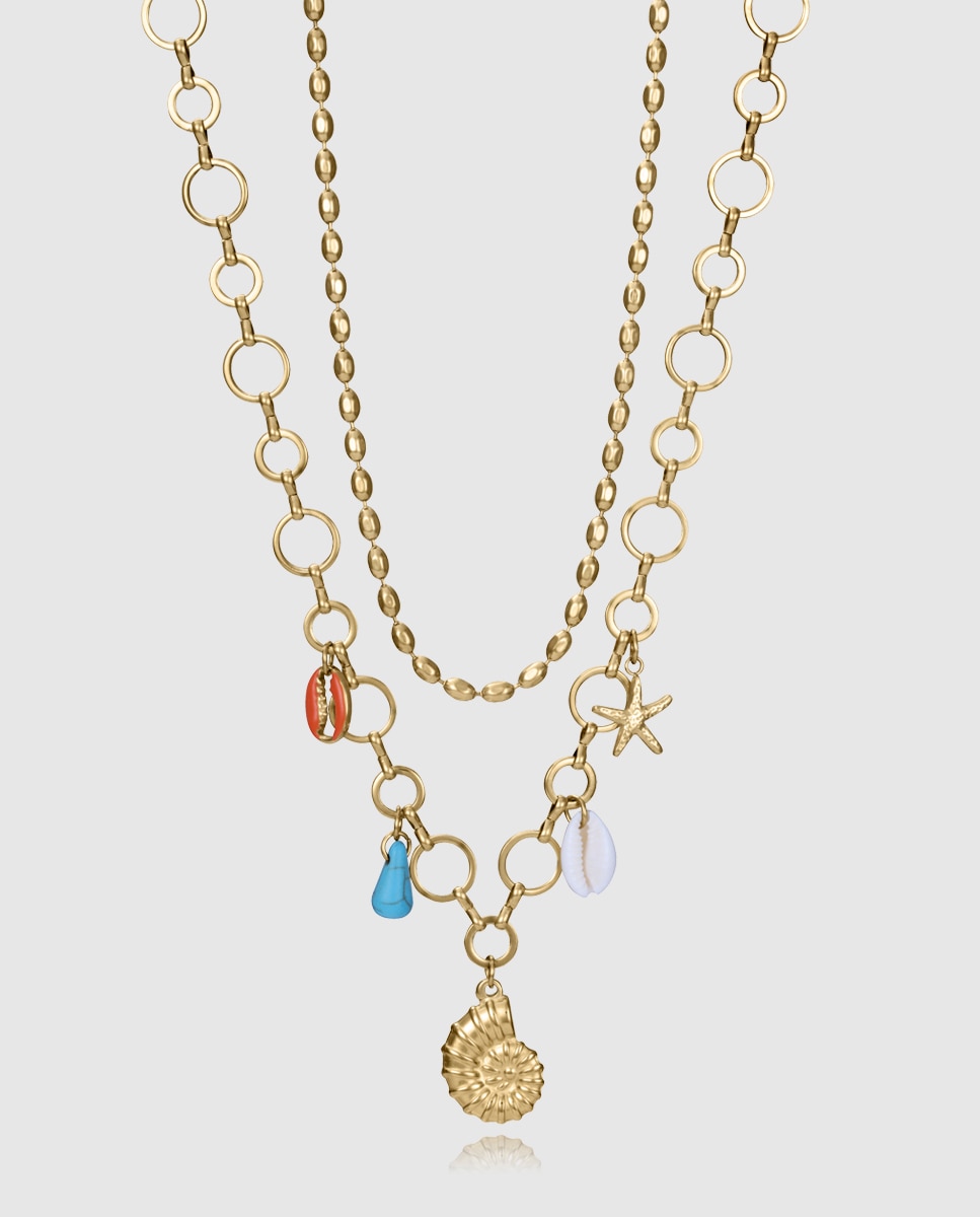 Colar de Aço Ip Dourado com Pendentes Dourado-1