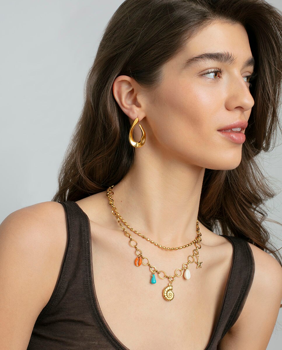 Colar de Aço Ip Dourado com Pendentes Dourado-2