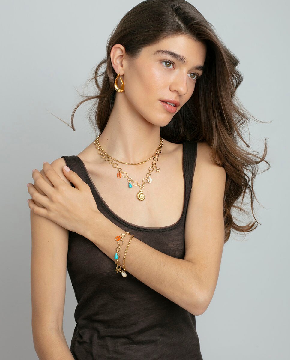 Colar de Aço Ip Dourado com Pendentes Dourado-3