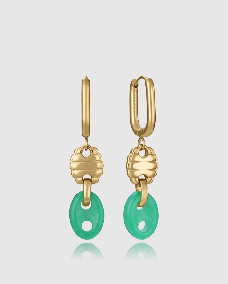 Brincos de Aço Ip Dourado Calabrotes Verde-1