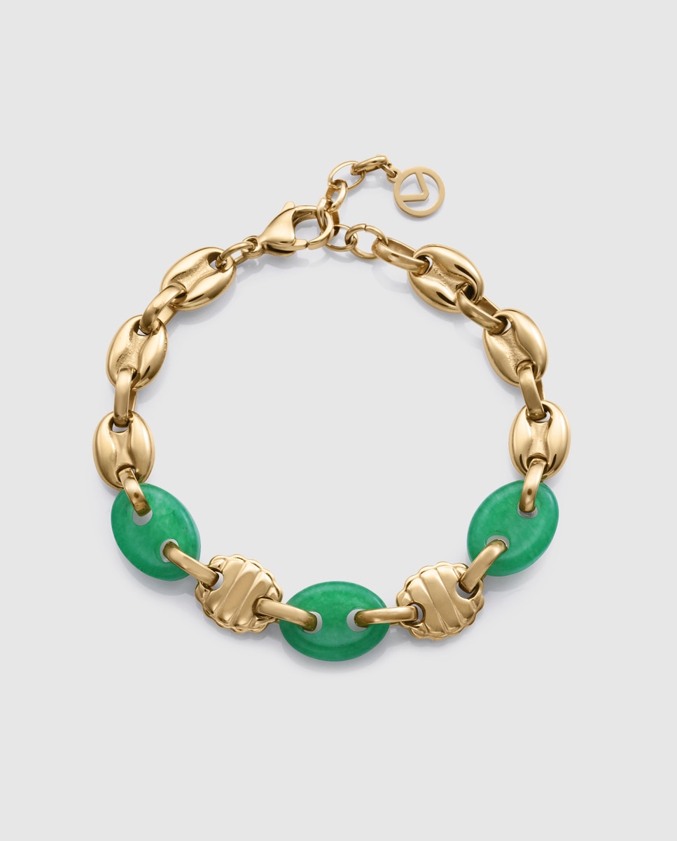 Pulseira de Aço Ip Dourado Calabrotes Verde-1