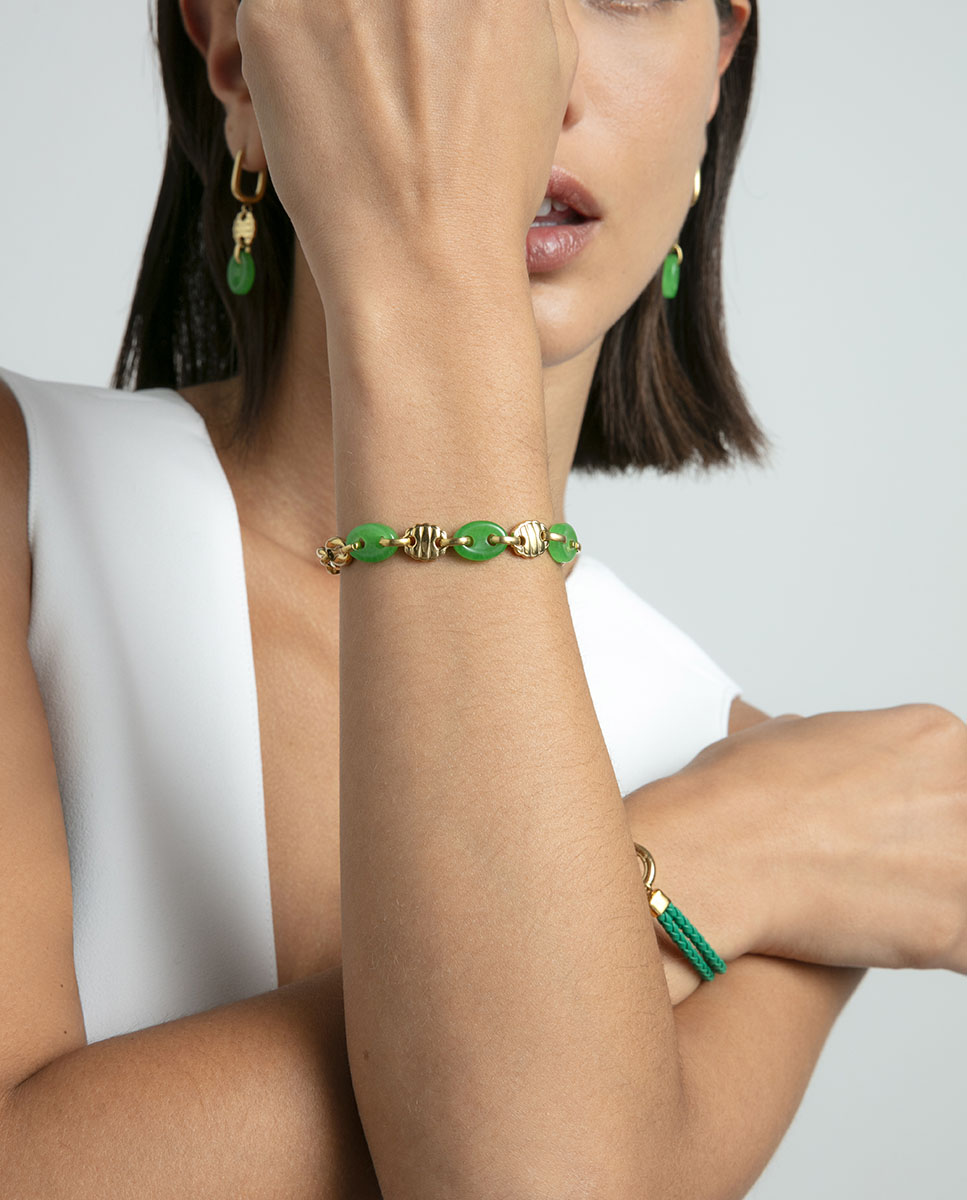 Pulseira de Aço Ip Dourado Calabrotes Verde-2