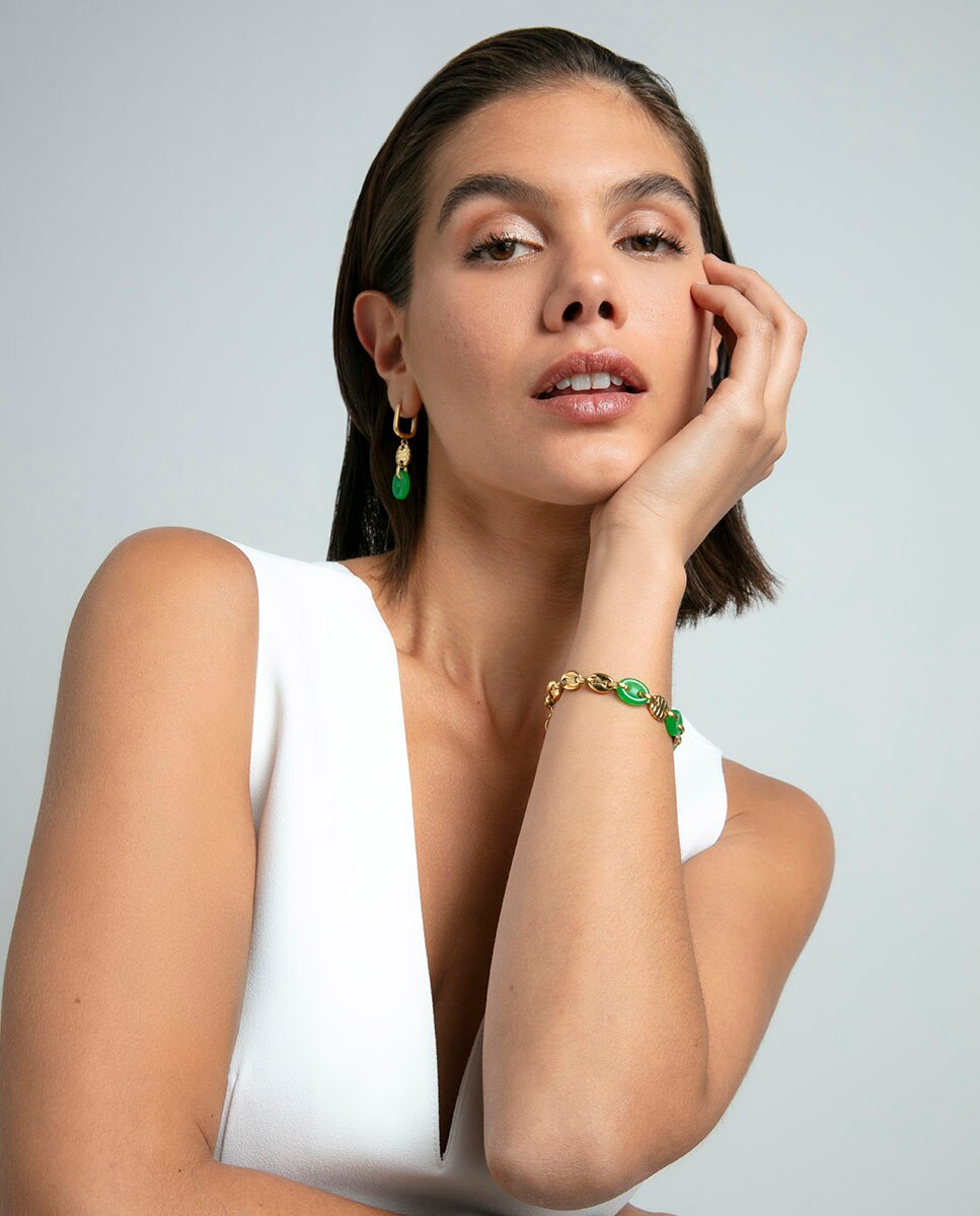 Pulseira de Aço Ip Dourado Calabrotes Verde-3