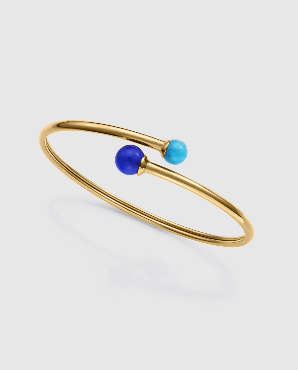 Pulseira de Aço Ip Dourado Rígida Aberta com Pedras Azul-1