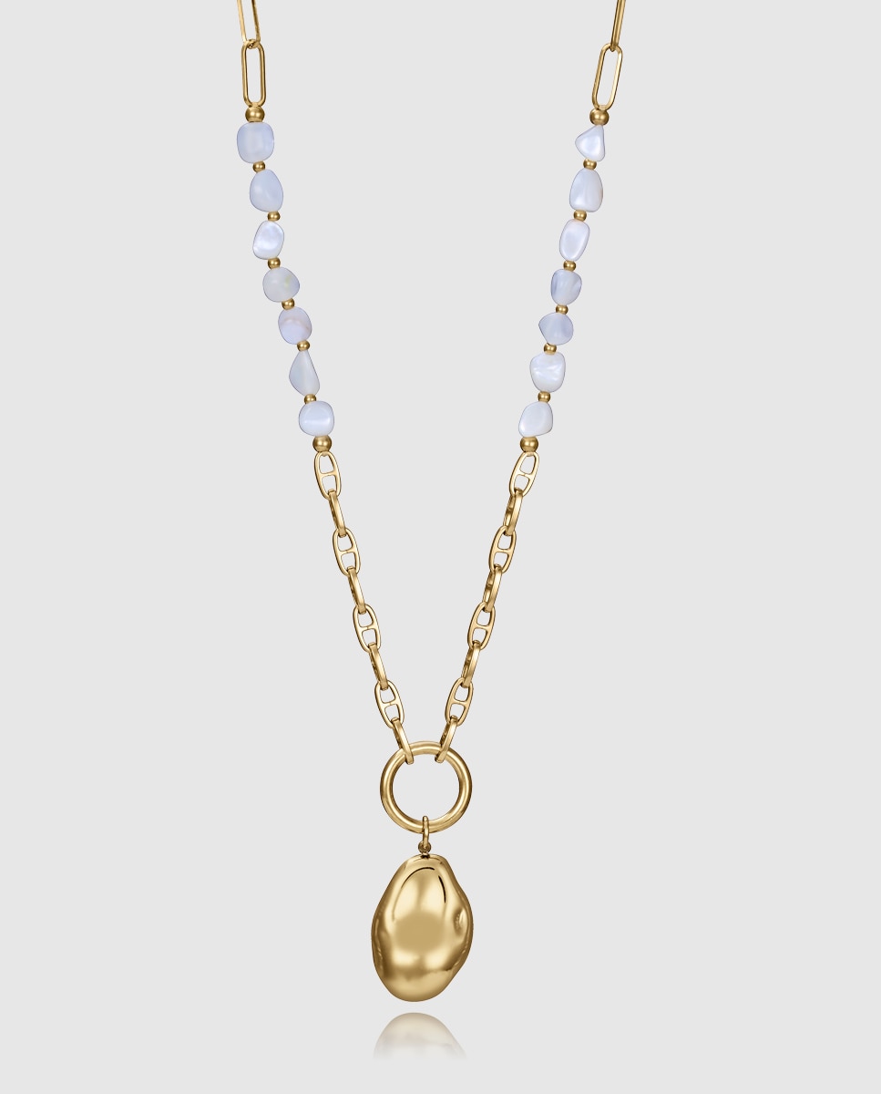 Colar de Aço Ip Dourado com Madrepérola Dourado-1