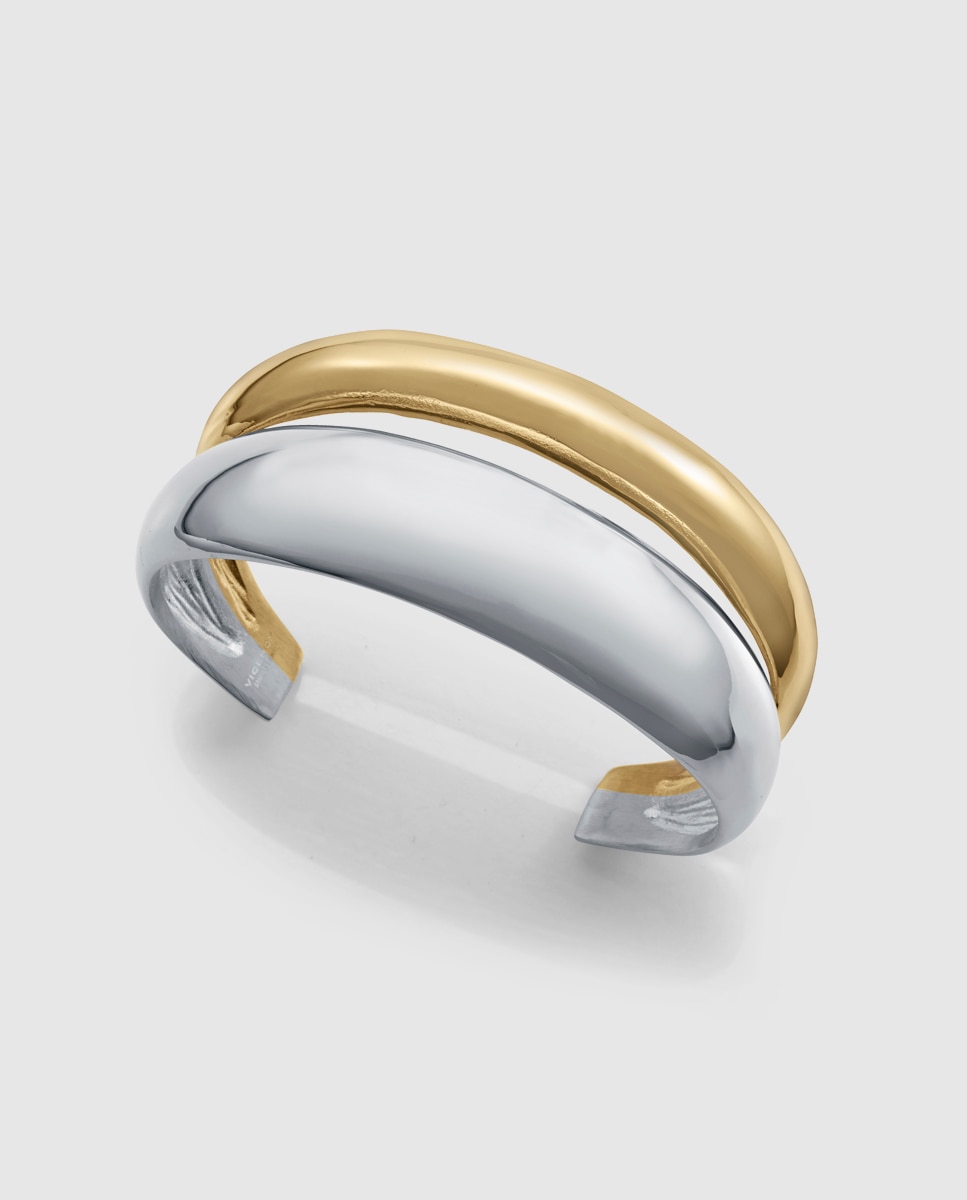 Pulseira de Aço e Ip Dourado Rígida Volume Ouro / Prata-1