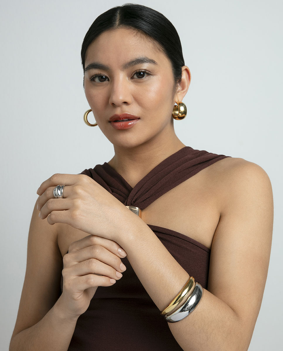 Pulseira de Aço e Ip Dourado Rígida Volume Ouro / Prata-3