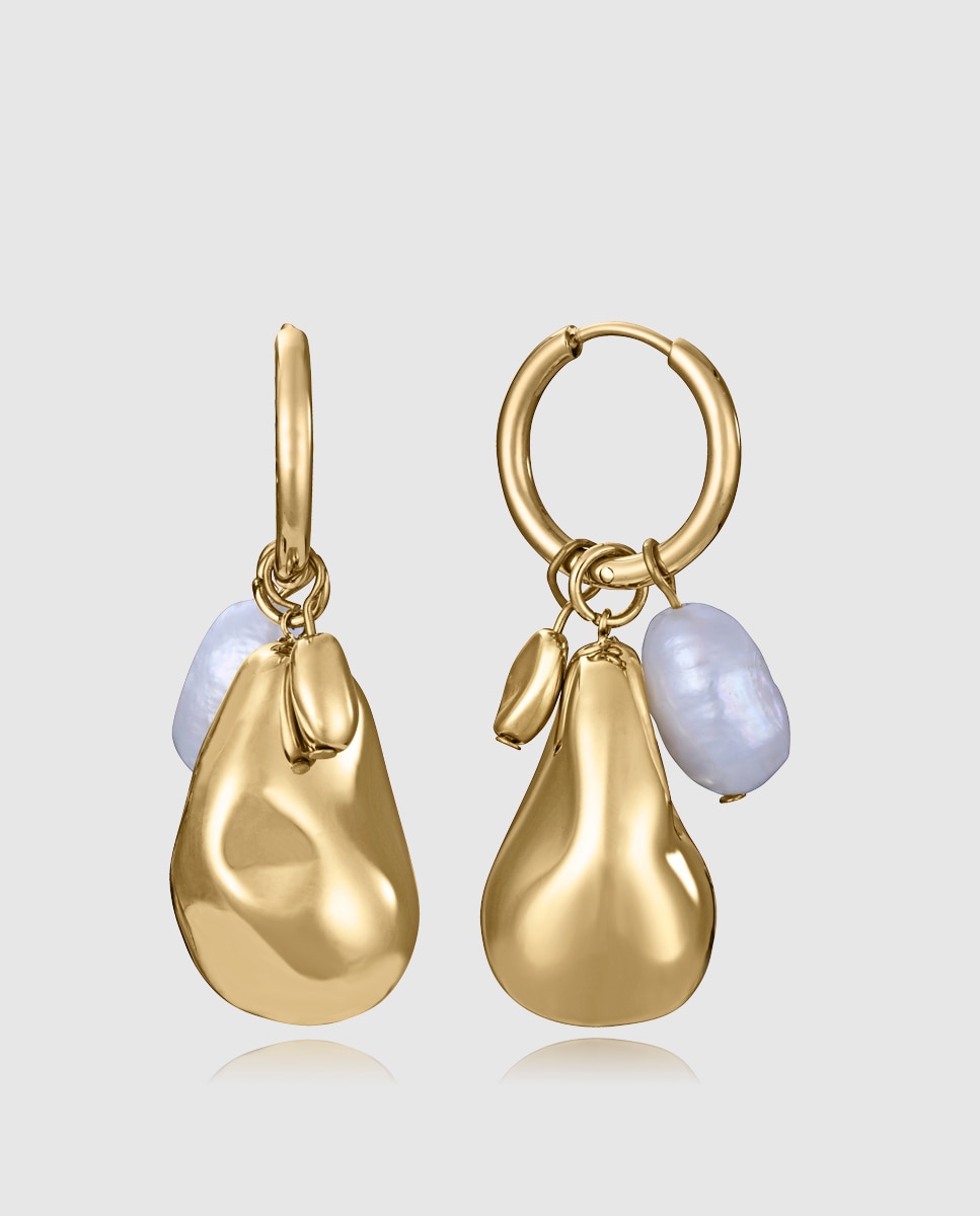 Brincos de Aço Ip Dourado com Pérola Natural Dourado-1