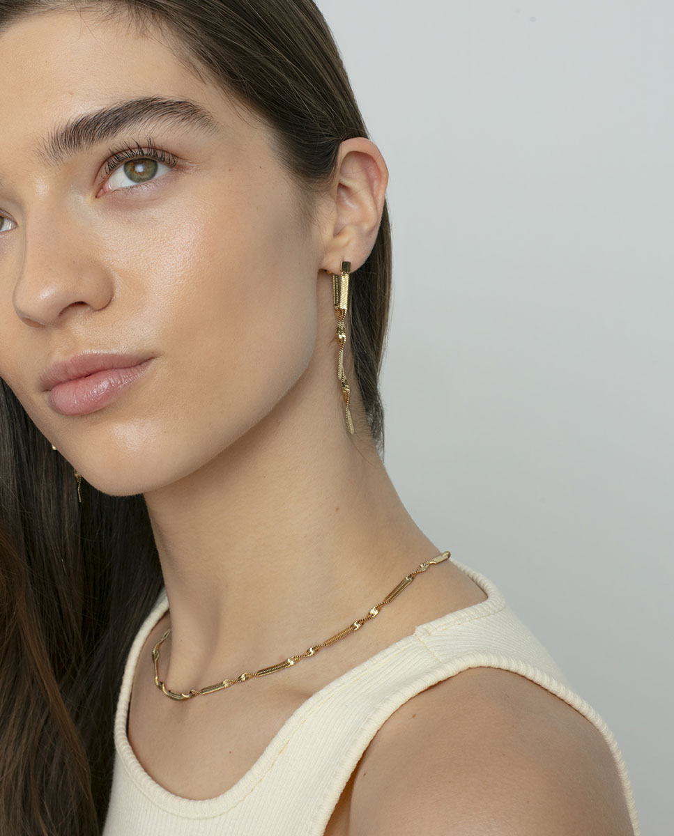 Colar de Aço Ip Dourado com Corrente de Serpente Dourado-3