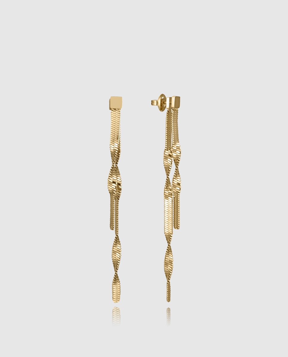 Brincos de Aço Ip Dourado com Corrente Dupla de Serpente Dourado-1
