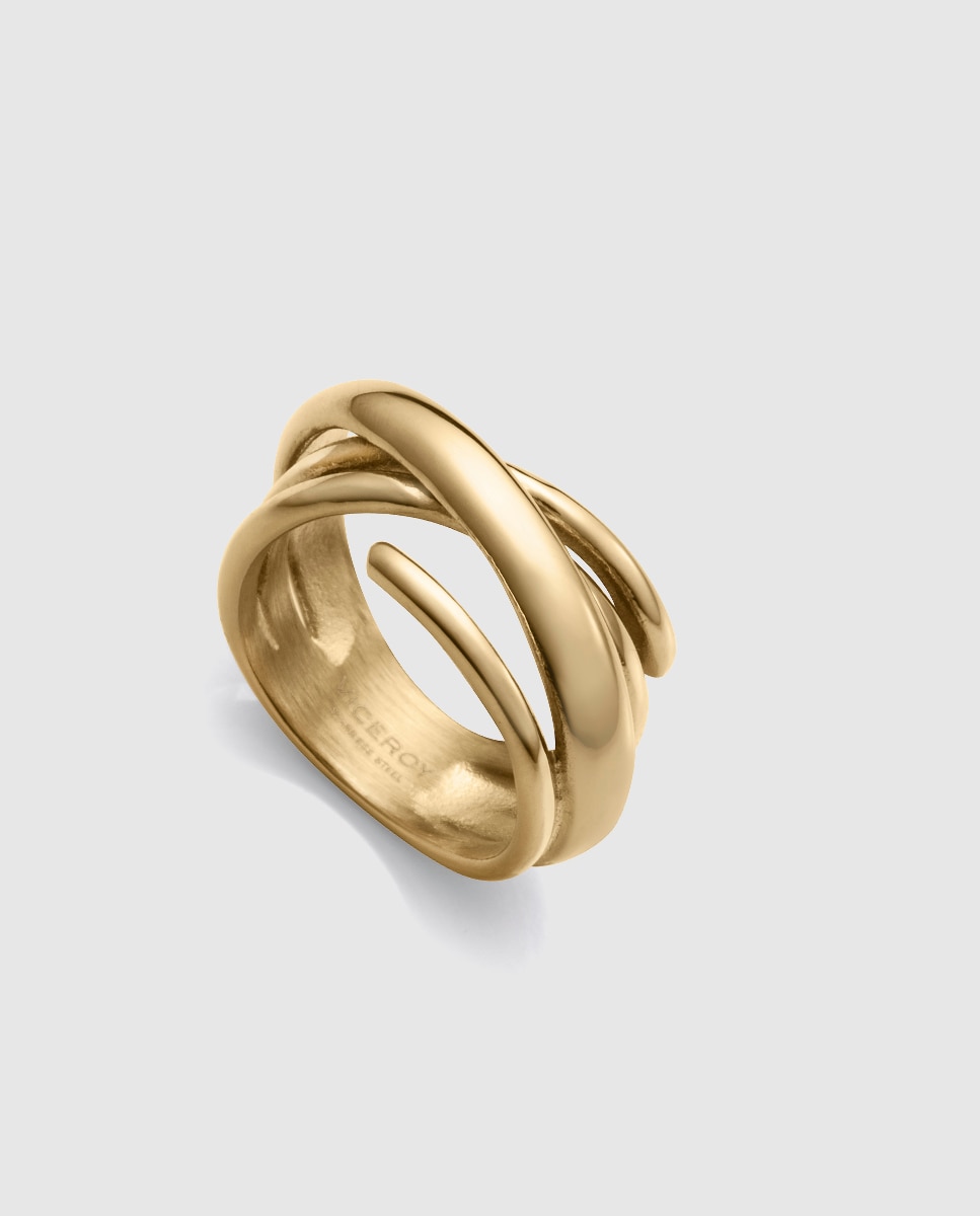 Anel de Aço Ip Dourado Cruzado Aberto Dourado-1