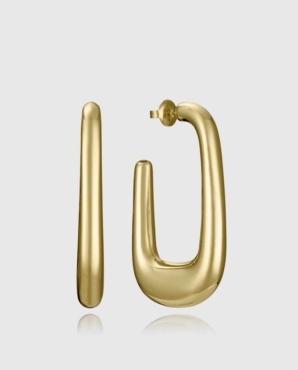 Brincos de Aço Ip Dourado Argola Aberta Retangular Dourado-1