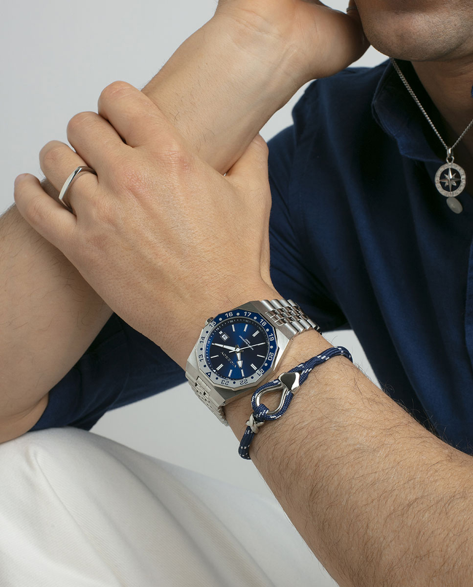 Pulseira de Aço e Nylon em Azul e Branco Azul / Branco-2