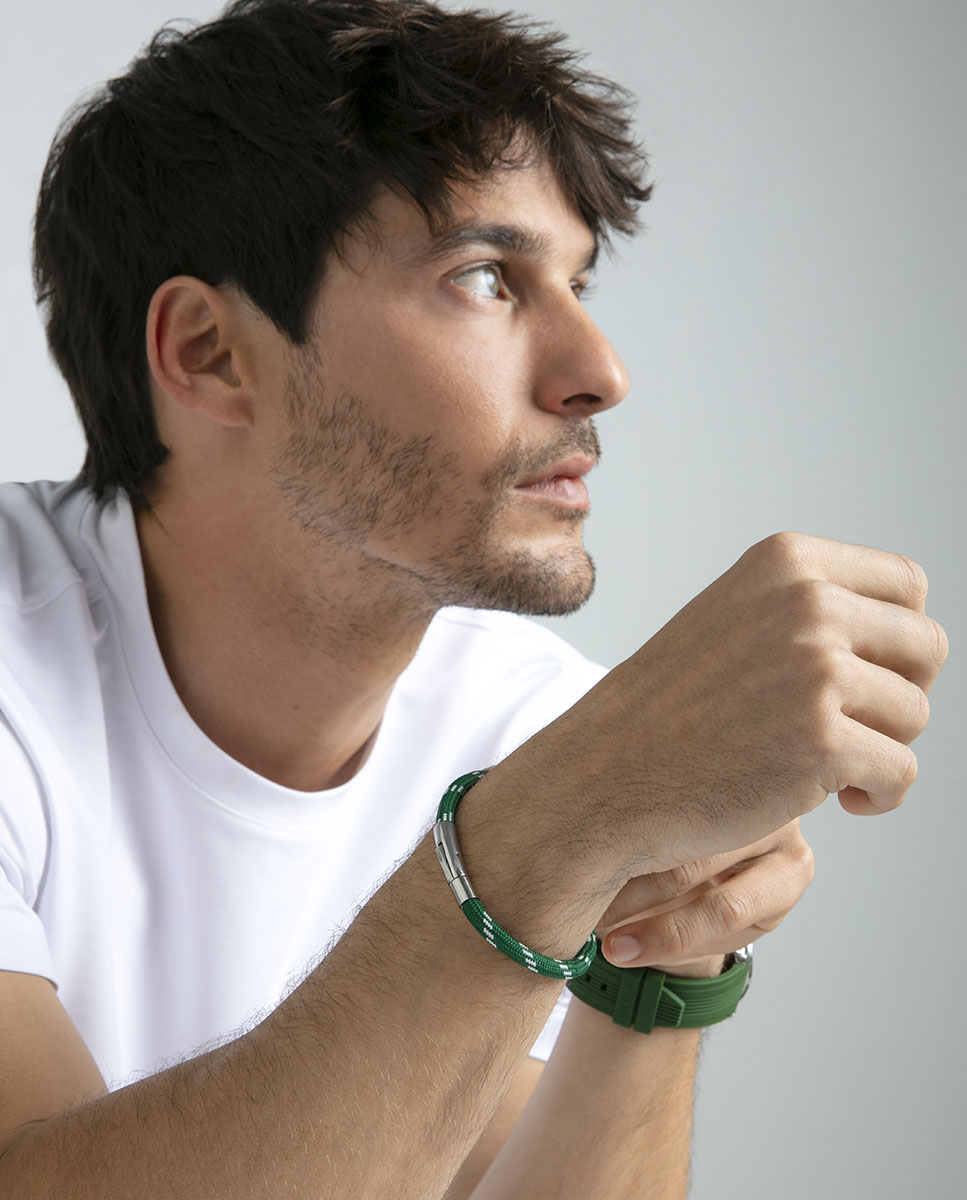 Pulseira de Aço e Nylon Verde e Branco Verde-3