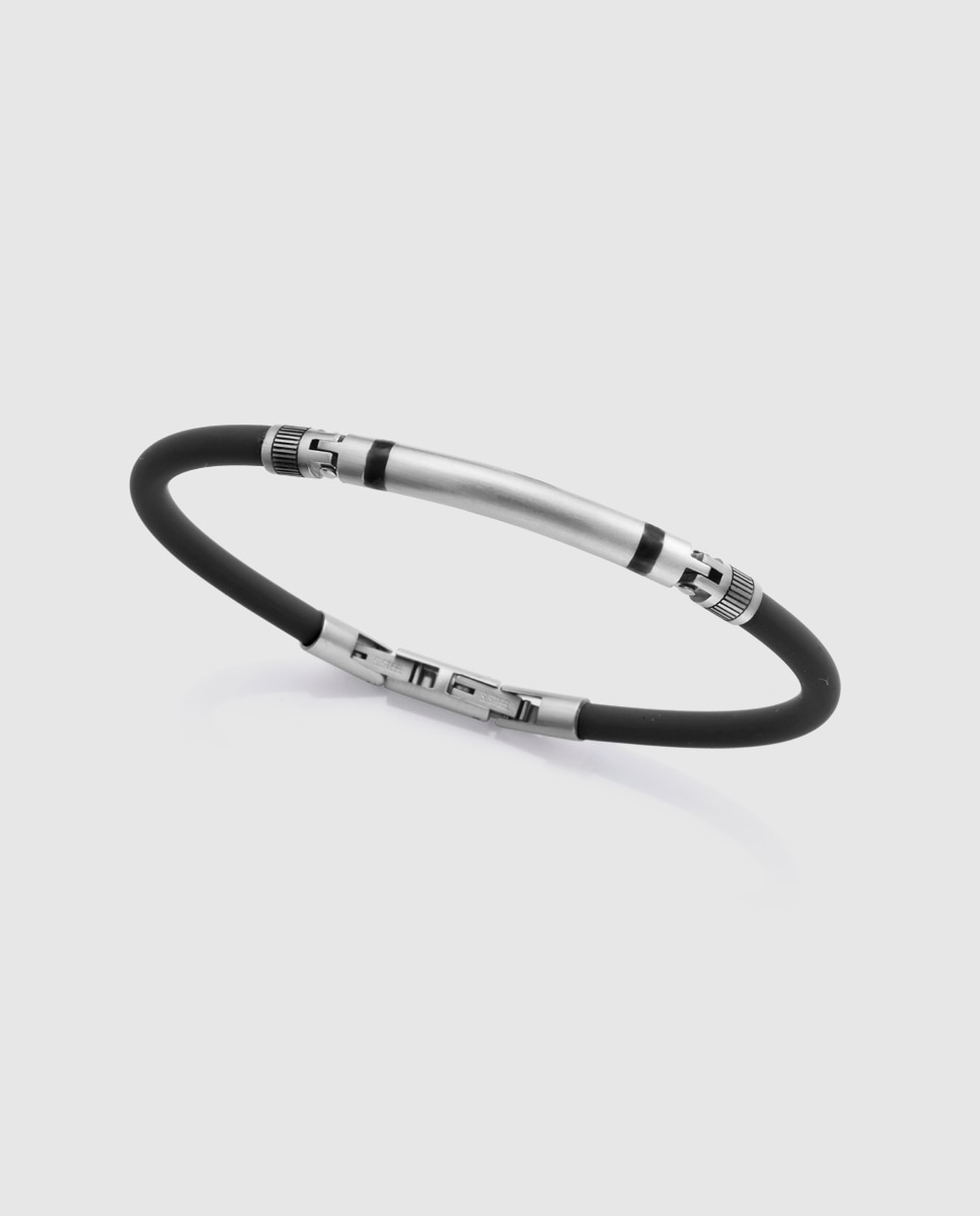 Pulseira de Aço e Silicone em Preto Preto / Crómio-1
