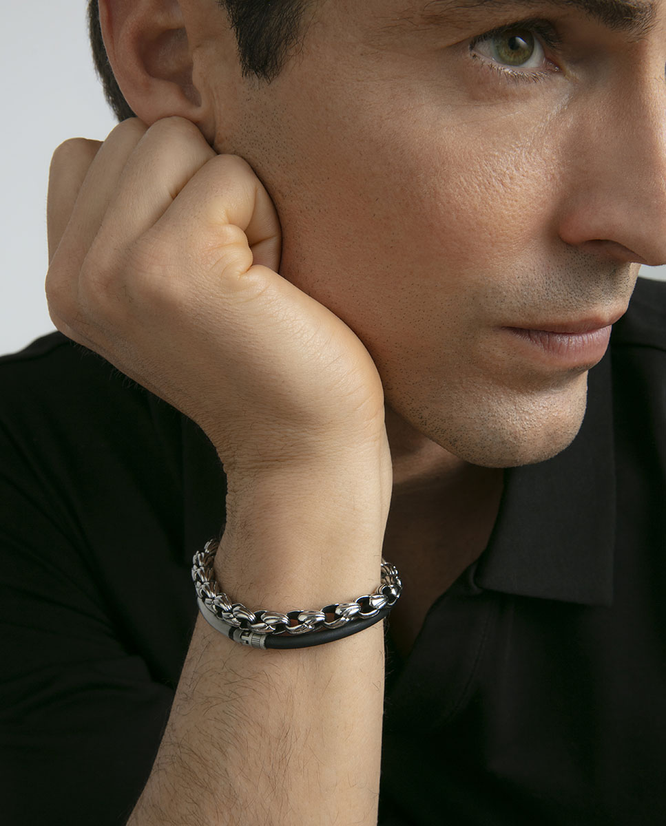 Pulseira de Aço e Silicone em Preto Preto / Crómio-2