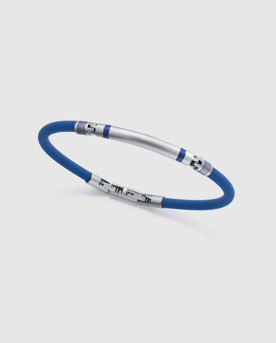 Pulseira de Aço e Silicone Azul Azul / Cinzento-1