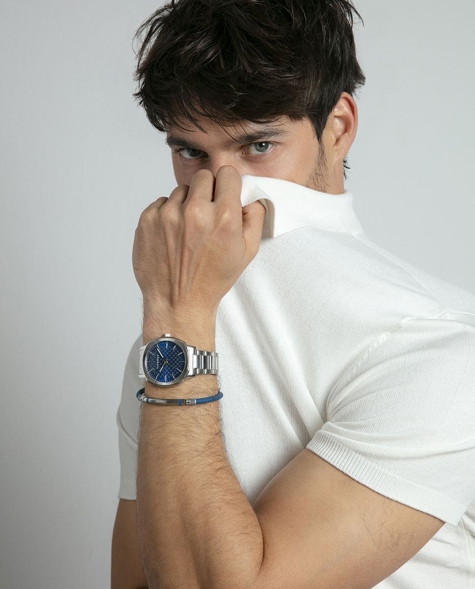 Pulseira de Aço e Silicone Azul Azul / Cinzento-3