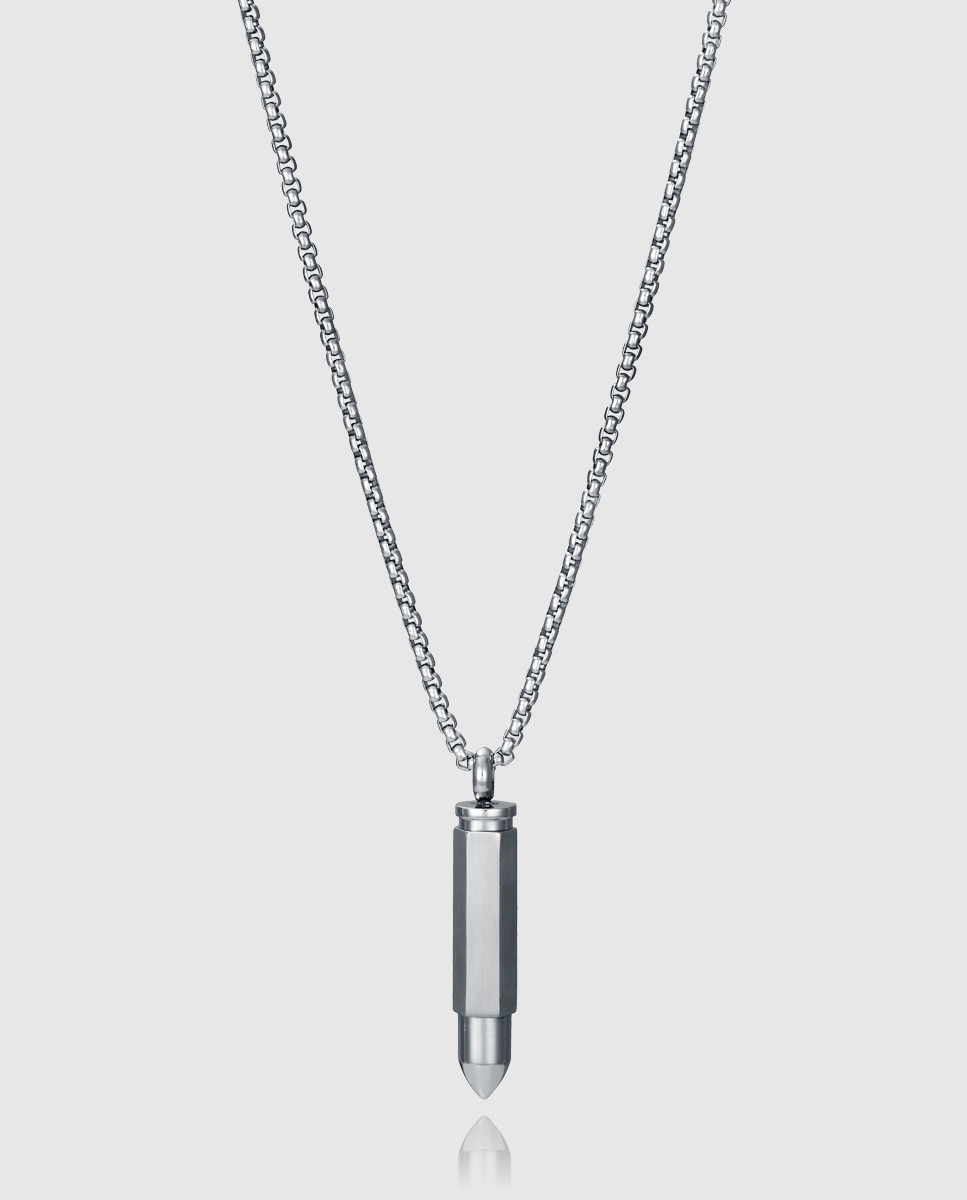 Corrente de Aço com Pingente em Forma de Bala Prateado-1