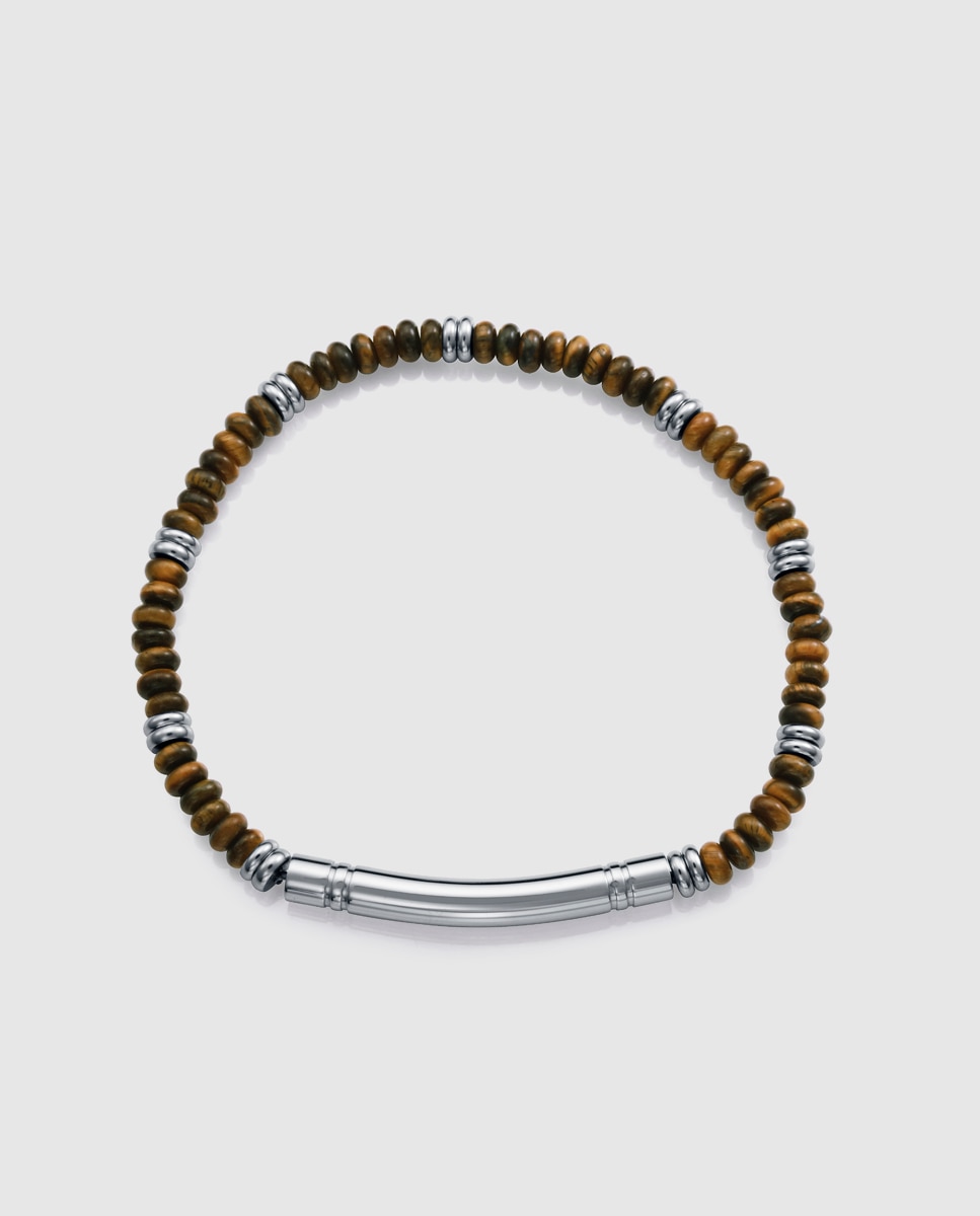 Pulseira de Aço e Pedras Naturais Castanho-1