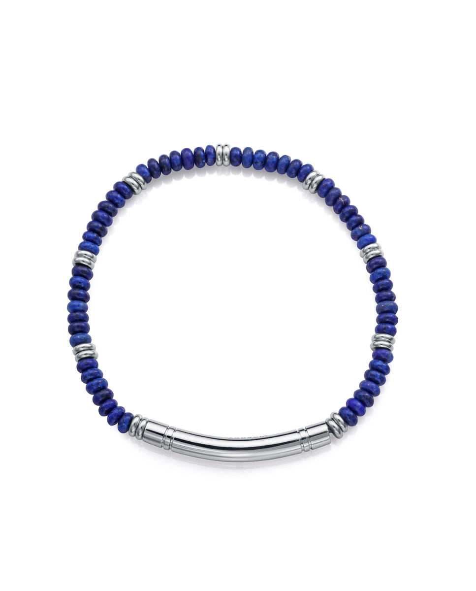 Pulseira de Aço e Pedras Naturais Azul / Cinzento-1