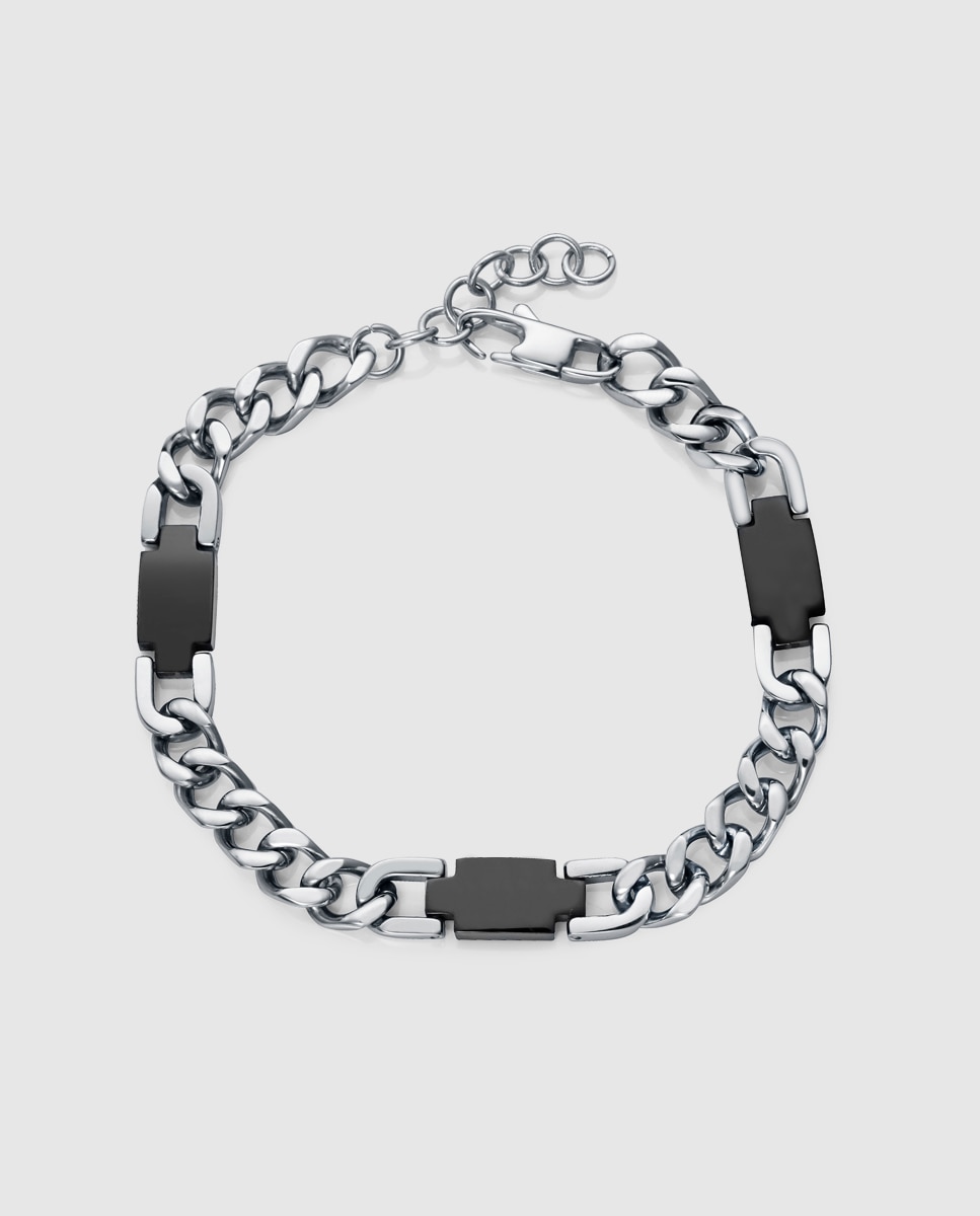 Pulseira de Aço e Ip em Preto Preto / Prata-1
