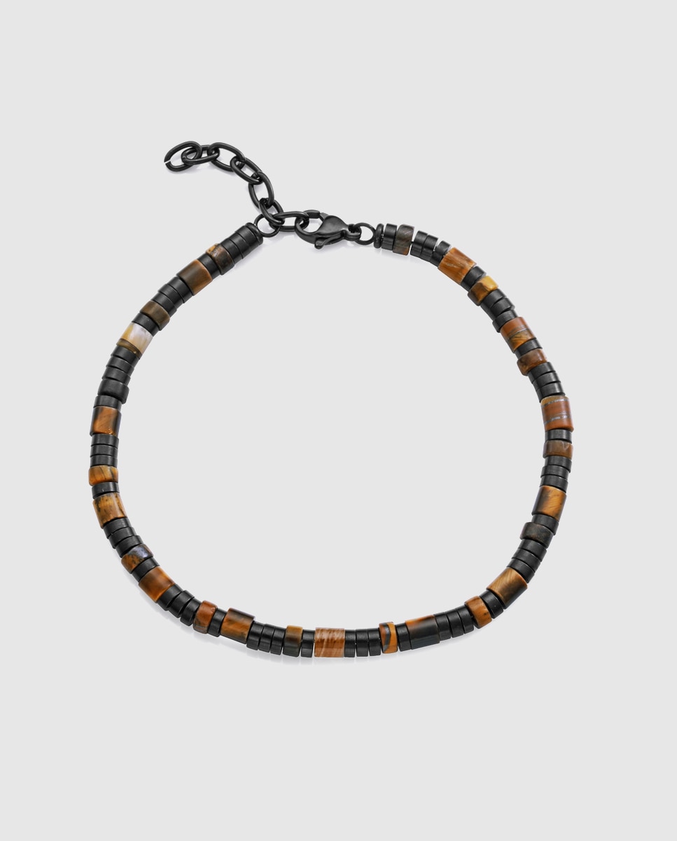 Pulseira de Aço Ip Preto com Pedras Naturais Multicolor-1