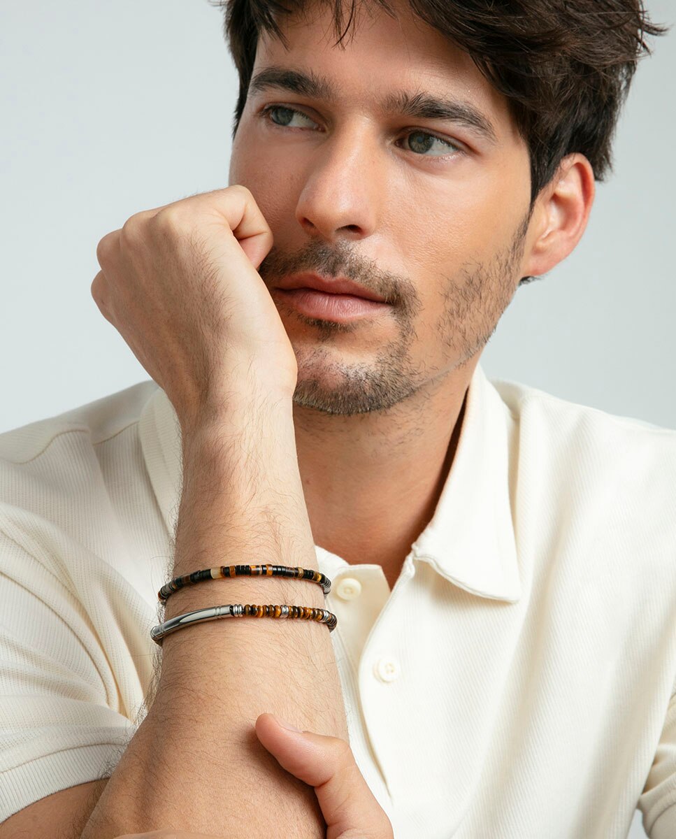 Pulseira de Aço Ip Preto com Pedras Naturais Multicolor-3