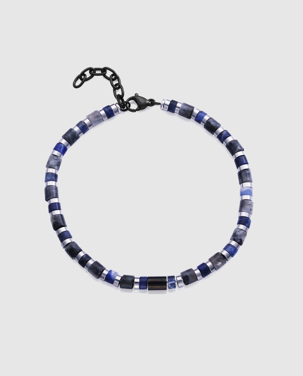 Pulseira de Aço Ip Preto com Pedras Naturais Multicolor-1