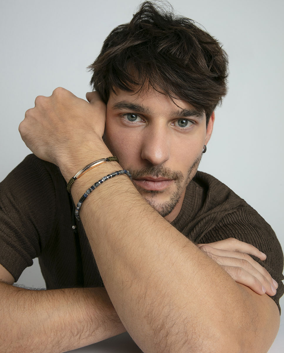 Pulseira de Aço Ip Preto com Pedras Naturais Multicolor-3