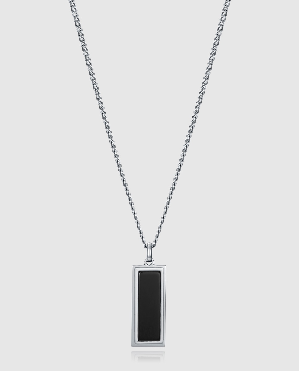 Correntes de Aço com Placa de Pedra Natural Preto / Prata-1