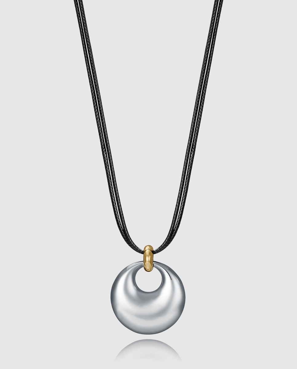 Colar de Aço e Ip Dourado com Pele em Preto Preto / Prata-1