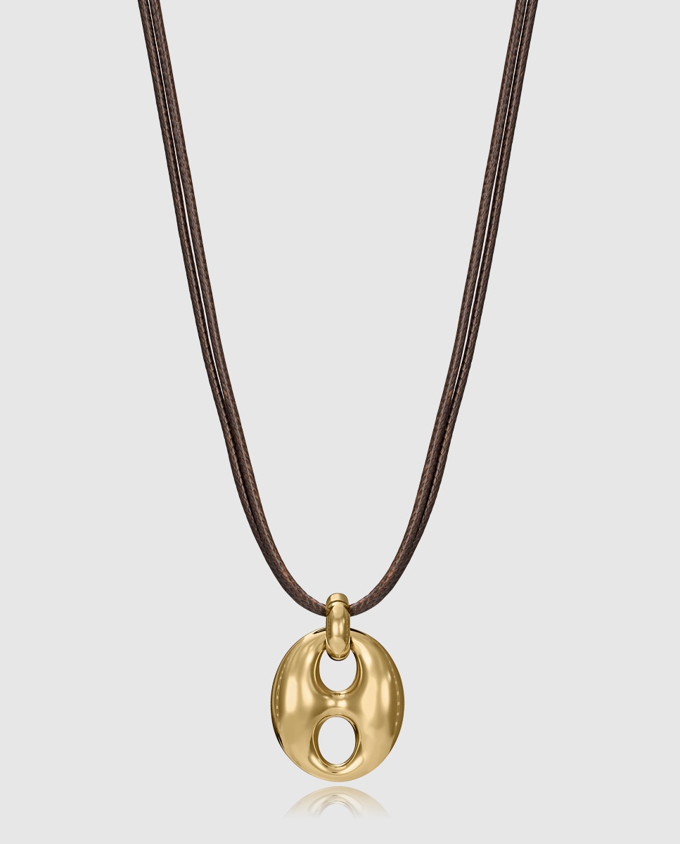 Colar de Aço Ip Dourado com Pele Castanha Castanho-1