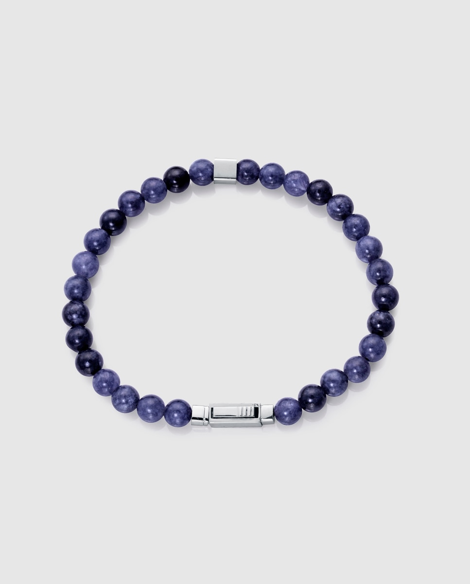 Pulseira de Aço e Pedras Naturais em Azul e Cinzento Azul / Cinzento-1