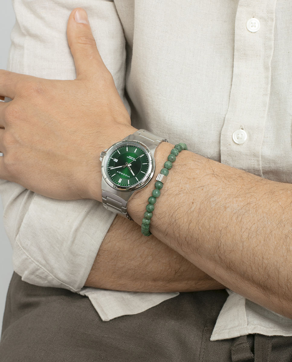 Pulseira de Aço e Pedras Naturais Verdes Verde-2